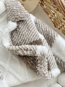 Newborn Baby Boy/Girl Retro Warm Plaid Thermal Lined Lapel Long Sleeve Jacket, Cozy Soft All-Match Versatile For Indoor & Outdoor, Autumn/Winter