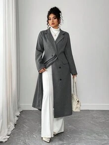 Elenzga Sombrero de lana largo con solapa de moneda vintage de moda, otoño/invierno - Gris - Ver 2