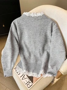 Franclia Fashionable Blogger-Inspired Lace-Up Sheer Loose Knit Cardigan, Chic European StyleWomen's Autumn Clothingautumn Fall Clothes For Women Fall Autumn Clothes Fall Outfits For Women Autumn Outfits For Women Fall Clothes Autumn Women  Fall Women Clothes Autumn Clothing Elegant Fashionable Casual Commuting Business Office Daily Leisure All-Match Temperament Urban Teacher Professional Attire - Light Grey - View 2