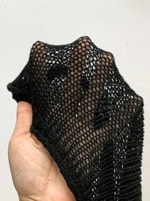 StreetHx 女士街头风纯黑色镂空钩针无袖针织上衣 - 黑色 - 查看 7