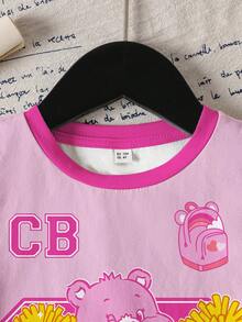 SHEIN X Care Bears Young Girl Cartoon & Letter Print Round Neck Short Sleeve T-Shirt - White - View 3