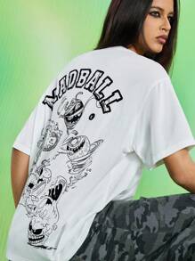 MADBALLS X SHEIN 女式字母与卡通图案圆领短袖T恤 - 白色 - 查看 3