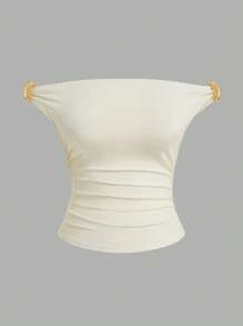 SHEIN Sweetro Top et élégant pour femmes grandes tailles avec anneau métallique épaules dénudées