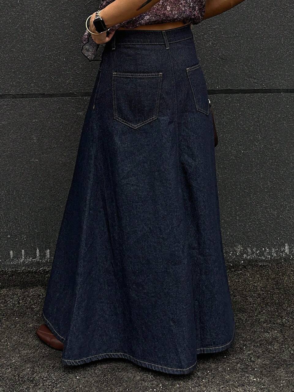 Women's Solid Color Minimalist Casual Denim Skirt Jeans Skirt