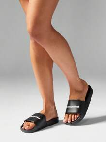 MISSGUIDED 泳池拖鞋淋浴凉鞋一脚蹬家居拖鞋室内室外夏季沙滩鞋泳池边家居服舒适休闲鞋 - 黑色 - 查看 1