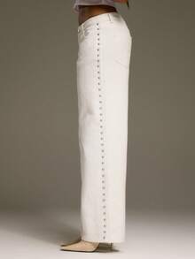 MUSERA 女士阔腿白色牛仔裤，适合冬季、工作、日常、度假、春夏穿着，时尚百搭。 - 白色 - 查看 3