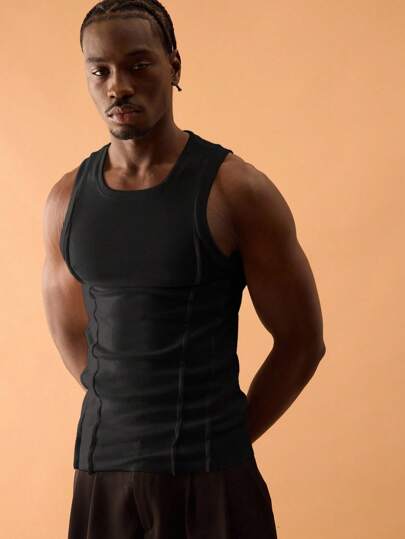 Musero 男士圆领缝线细节紧身罗纹背心春夏季度假海滩时尚节日伊比沙岛