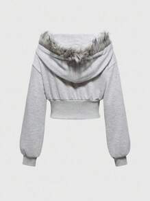 ROMWE Grunge Punk Y2K Subculture 复古修身豹纹连帽卫衣，复古藤蔓印花水钻装饰女式卫衣 - 灰色 - 查看 2