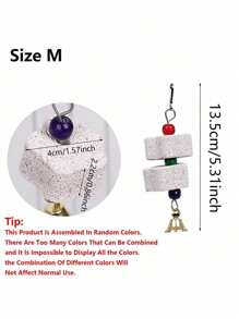 1pc Multi-Color Parrot Beak Grinding Calcium Stone With Bell Cage Toy, Floral Hanging Style Chew Toy, Suitable For Cockatiel, Lovebird, Parakeet, Hamster, Rabbit