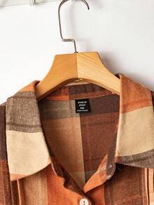 Rusticease Vestido camisero casual y holgado a cuadros para mujer de talla grande