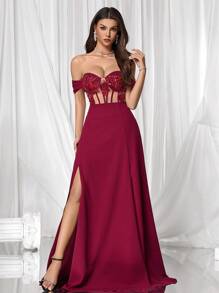 Coutiva 女士正式晚礼服（华丽装饰） - 酒紅色 - 查看 6