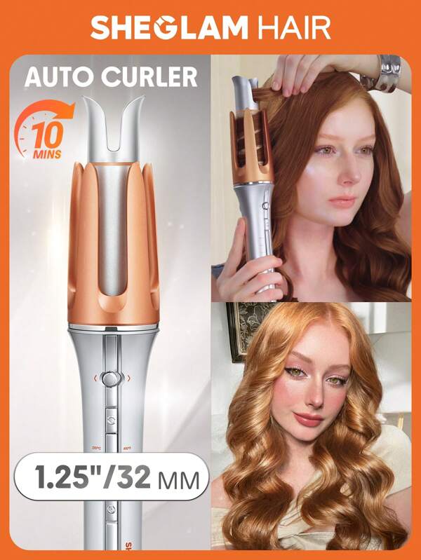 SHEGLAM HAIR It-Curl One-Touch Instant Curler Automatic Curling Iron,Auto Hair Curler,32mm Automatic Hair Curler With 3 Temperatures,Fast Heating & 2-Way Rotation,Automatic Shut-Off,Anti-Scald & Anti-Tangle Rotating Curling Wand,Touch Instant Curler For Hair Styling Graduation Birthday Holiday Summer Fall Autumn Y2K Fancy Fashion Women Makeup Cosmetic Party Beach Travel Camping Outdoors School Campus Trip Festivals Decor Gift Present Rose Girl Cosplay Best Color Charm Vibe