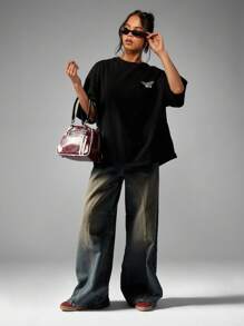 MISSGUIDED Áo thun thể thao Copenhagen cỡ lớn, phong cách cổ điển, thẩm mỹ, thời trang đường phố, in họa tiết trường học, tay ngắn, chất liệu cotton, áo thun thường ngày cơ bản - màu đen - Xem 3