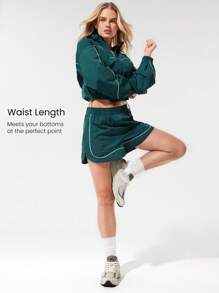 GLOWMODE 清爽光泽光滑轻质对比滚边可调节松紧带风衣连帽夹克中等强度跑步慢跑徒步健身房工作室日常休闲装 - 綠色 - 查看 4