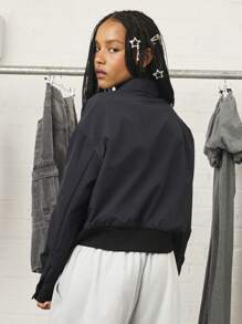 COUREZ HIgh Neck Nylon Cropped Jacket /Y2K  Women Clothes  Clothes Cute Tops - Black - View 3