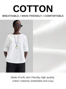 Ontre 2025 New Arrival Women Autumn/Fall Apparel, 2000s Retro Countryside Style Office Lady Casual Business Blouse, Summer Solid Crew Neck Raglan Sleeve Blouse - White - View 2