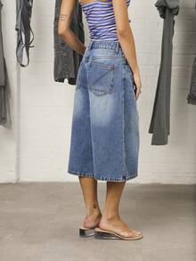 COUREZ 低腰蓝色水洗牛仔短裤/Y2K风格外出穿搭 可爱性感度假装扮 女款 - 中等水洗藍 - 查看 3