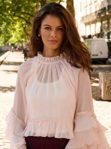 lacRébo Boho Sheer Ruffle Blouse In Blush Pink Vacation Top Date Night Going Out Top Spring Summer - Multicolor - View 6