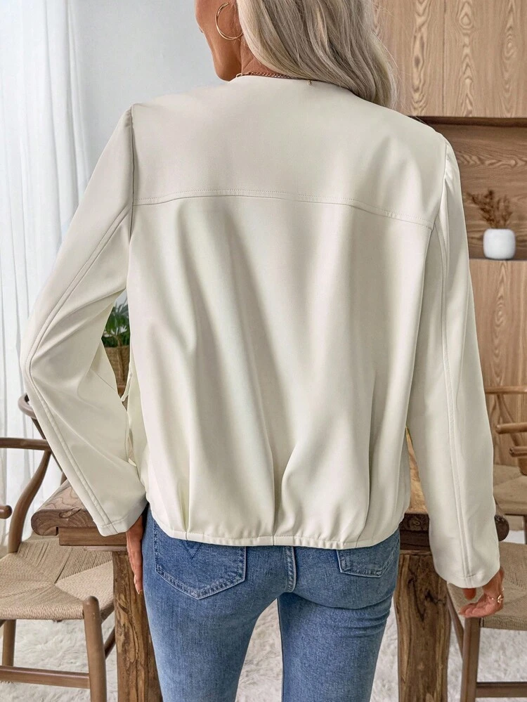 Veste décontractée polyvalente à manches raglan et col rond pour femmes, avec fermeture éclair. Veste d'été légère, veste de recouvrement, blazer pour l'automne/l'hiver