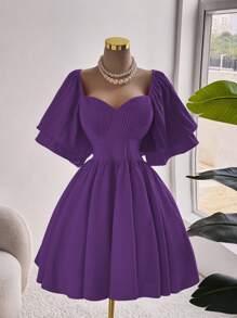 Ceyna Plus Size Elegant Solid Color Waist Cinched Dress, Summer