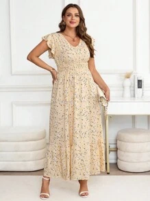 SHEIN Clasi 加大码休闲度假碎花连衣裙 - 黃色 - 查看 6