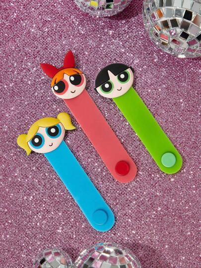 THE POWERPUFF GIRLS X SHEIN 1件/2件/3件花朵、泡泡、毛茛图案数据线收纳夹旅行耳机充电线整理夹家用多功能可爱绕线器