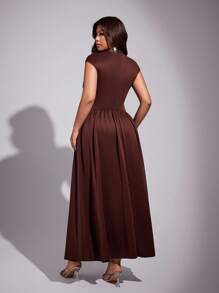 Viva Relle Plus Size Off-The-Shoulder Sexy Dress - Brown - View 5
