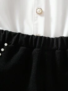 Elladie kids 2件套小女孩彼得潘领彩色衬衫和短裤，带蝴蝶结装饰 - 黑色 - 查看 8