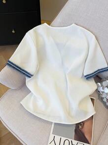 Selianne Women's Casual Elegant Minimalist Short Sleeve Jacket, Summer - White - View 2