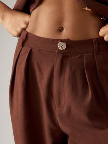 AiiRZ Linen Two Piece Outfit Summer Waistcoat Vest Metal Button Crop Top Wide Leg High Waisted Palazzo Pants Holiday Casual Beach Resort Wear