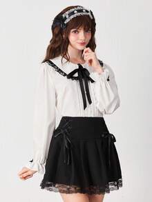 ROMWE EDITION 女士时尚可爱彼得潘领蕾丝边长袖衬衫 - 白色 - 查看 6