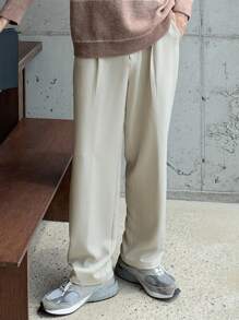 DAZY 男士卡其色松紧腰休闲西装裤，适合所有季节 - 卡其色 - 查看 3