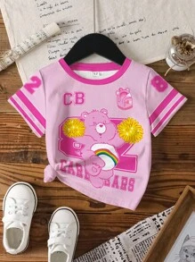 SHEIN X Care Bears Young Girl Cartoon & Letter Print Round Neck Short Sleeve T-Shirt - White - View 7