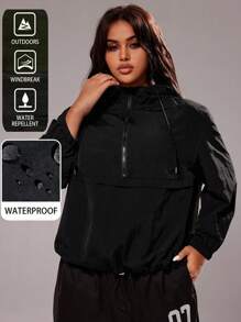 Rustia Plus Size Solid Color Waterproof Hooded Long Sleeve Jacket Fall Winter Cloth For Women Autumn CASUAL - Black - View 1