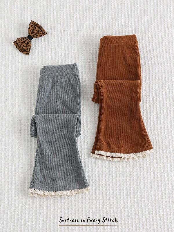 Cozy Pixies Set de 2 pantalones de pierna acampanada con volantes en la cintura para niña bebé