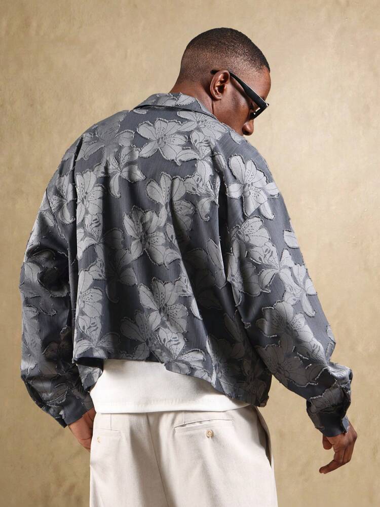 Chemise boutonnée à motif jacquard floral et coupe oversize