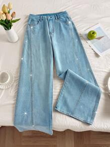 Comfortcana Women's Rhinestone Pocket Wide Leg Loose Casual Versatile Jeans,Y2k Jeans,Office Attire For Women,Airport,Back To Schools,Baggy Jeans,Going Out Jeans,Going Out Jeans,Country Concert,Festivals For Women,Brunchs For Women,Back To Schools Women,Hoco Jeans,Nashvilles