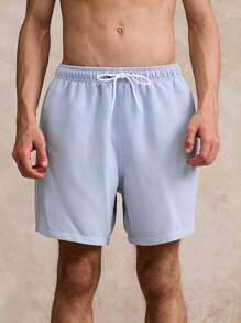 Surfspeed Short de plage décontracté unicolore pour hommes, été - Bleu azur - Voir 4