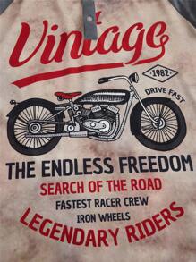 Manfinity LEGND 男士彩色块字母和摩托车图案印花插肩袖 T 恤，适合外出，适合丈夫，短袖亨利衫