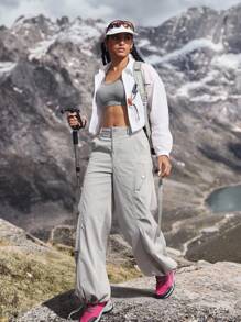 Women's Loose Fit Pockets Drawstring Waist Casual Denim Pants Outdoor Pants For Hiking Sun Protection Lightweight Quick Dry Hiking - Grey - View 5