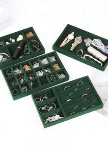 1/4/5PCS Jewelry Display Tray, Stackable Drawer Jewelry Storage Box, Velvet Grid Jewelry Organizer Tray, Multi-Purpose Jewelry Box For Rings, Earrings And Necklaces, Large Capacity Drawers For Easy Classification And Space-Saving Back To School