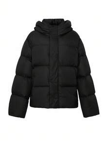 DAZY 男式纯黑色连帽加厚冬季夹克 - 黑色 - 查看 4