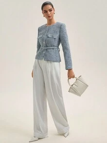 Aveloria Rosie Women's All-Over Print Crew Neck Textured Boucle Jacket