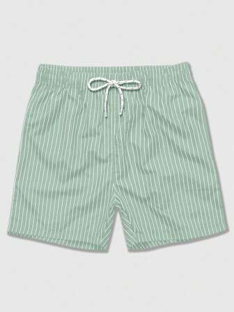Prep Pantalones cortos casuales y versátiles con cordón en la cintura y diseño de rayas para hombres