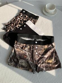 SHEIN EZwear 大码女式豹纹修身性感短裤，春夏款 - 彩色 - 查看 6