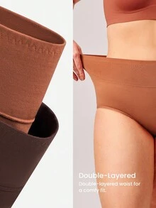 LUVLETTE 3条装透气棉质基础款高腰三角裤女士内裤套装 - 大地色 - 舒适 - 彩色 - 查看 6