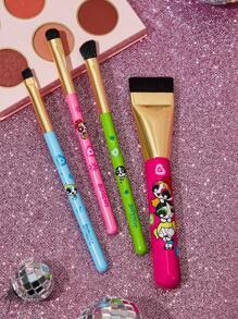 THE POWERPUFF GIRLS X SHEIN 4pcs Blossom, Bubbles, Buttercup Pattern Makeup Brush Set, Including Powder Brush + Eyeshadow Brush + Large Eyeshadow Brush + Detail Eyeshadow Brush, Soft Bristles With Strong Powder Pickup And Blending Ability, Suitable For Beginners To Create Exquisite Makeup, Buttercup, Bubbles, Blossom, Heart, Friendship,Y2K - Multicolor - View 3