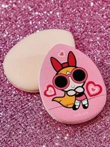 THE POWERPUFF GIRLS X SHEIN 4 件套可爱花朵、泡泡、毛茛图案化妆海绵套装，包含 1 个天鹅绒粉扑、3 个手指粉扑，适用于各种化妆品、飞天小女警、泡泡、花朵、毛茛、友谊、爱情 - 彩色 - 查看 6