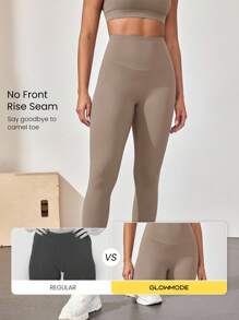GLOWMODE 24 英寸 CoreHold FeatherFit™-Sculpt CoreHold 防滑贴身塑形无前缝紧身裤，带侧袋，中等强度健身慢跑健身房训练 - 卡其色 - 查看 6