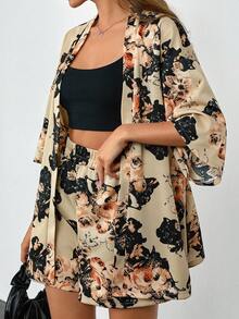 EURMUSE 2 Pieces Short Sleeve Top & Shorts Set, , Vintage Floral Printed - Multicolor - View 4
